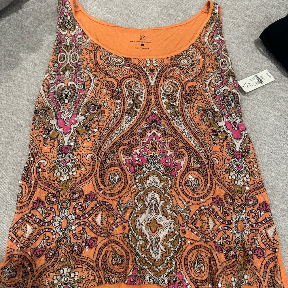 NWT New York & Company Orange Paisley Tank Top